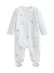 Mamas & Papas 100% Cotton Embroidered Flower White Sleepsuit - Imagen 2 de 3