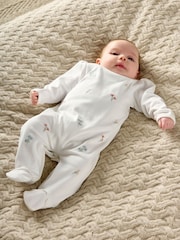 Mamas & Papas White Cotton Embroidered Flower Sleepsuit - Image 5 of 8