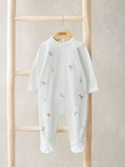 Mamas & Papas White Cotton Embroidered Flower Sleepsuit - Image 6 of 8