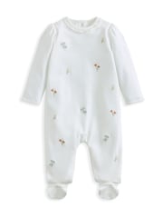 Mamas & Papas White Cotton Embroidered Flower Sleepsuit - Image 7 of 8