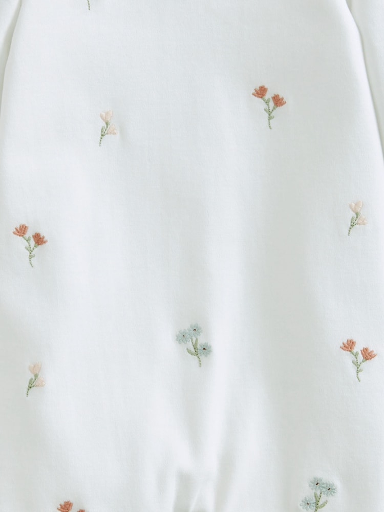Mamas & Papas White Cotton Embroidered Flower Sleepsuit - Image 8 of 8