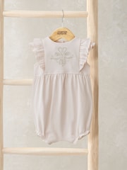 Mamas & Papas Pink 100% Cotton Eid Frill Embroidered Shortie Romper - Image 1 of 3