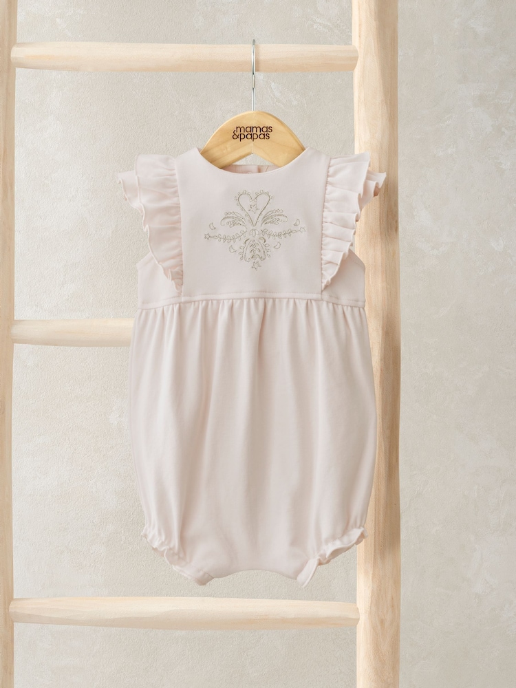 Mamas & Papas Pink 100% Cotton Eid Frill Embroidered Shortie Romper - Image 1 of 3