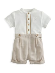 Mamas & Papas – Eid –gestreifter, bestickter Shorty-Strampler, Braun - Bild 2 von 3