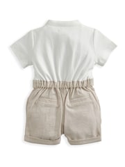 Mamas & Papas – Eid –gestreifter, bestickter Shorty-Strampler, Braun - Bild 3 von 3