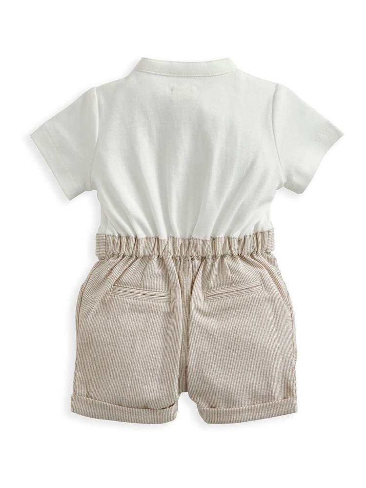 Mamas & Papas – Eid –gestreifter, bestickter Shorty-Strampler, Braun - Bild 3 von 3