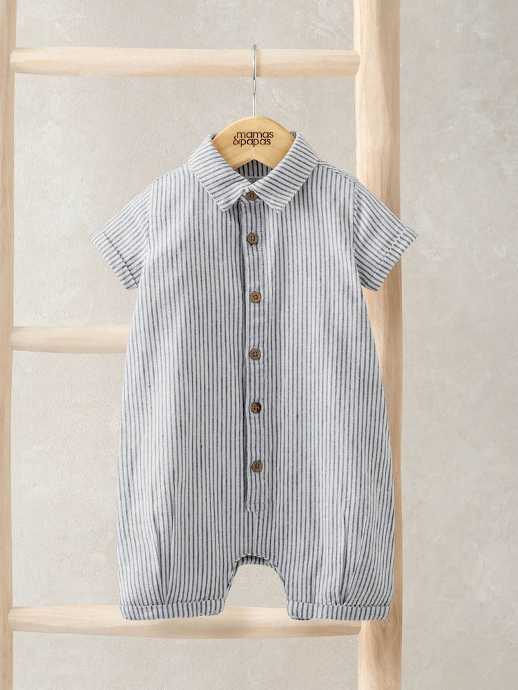 Mamas & Papas Blue Pinstripe Romper - Image 1 of 3