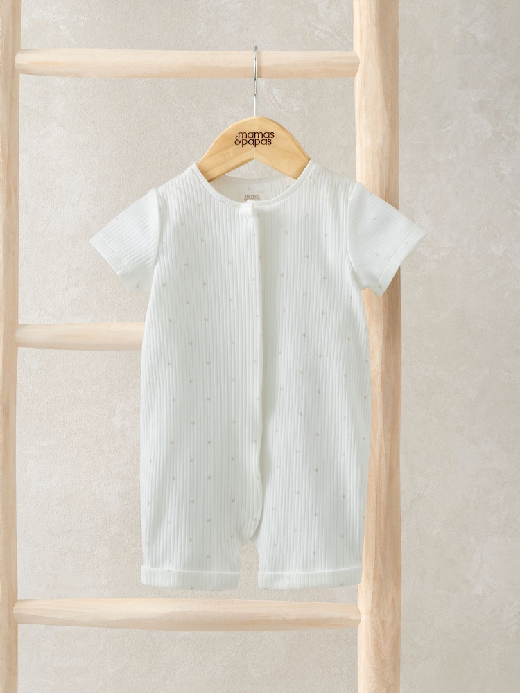 Mamas & Papas Spot Print Zip Shortie White Romper - Imagen 1 de 3