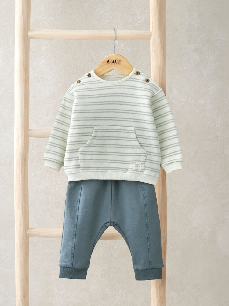 Mamas & Papas Green Stripe Top And Leggings Set - Image 1 of 4