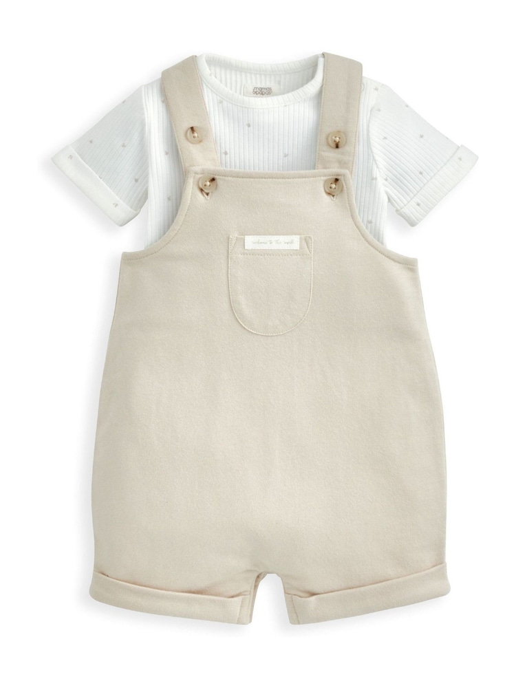 Mamas & Papas Rib Jersey Brown Bodysuit and Shorts Dungaree Set - Imagen 2 de 4