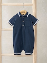 Mamas & Papas Blue 100% Cotton Polo Romper - Image 1 of 3