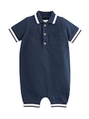 Mamas & Papas Blue 100% Cotton Polo Romper - Image 2 of 3