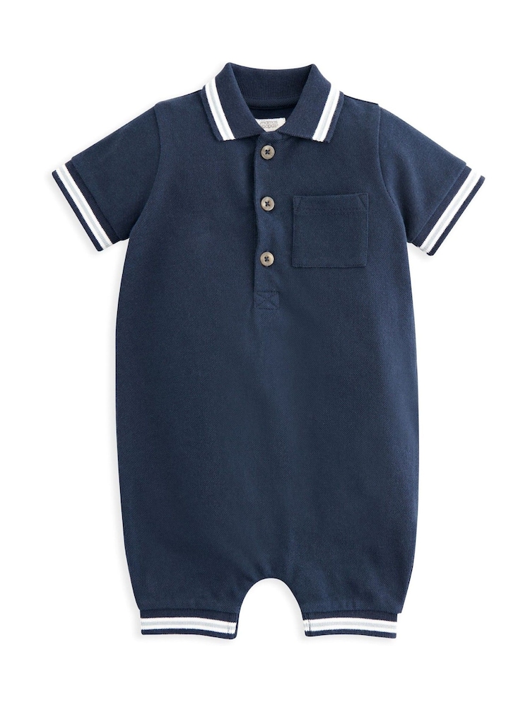 Mamas & Papas Blue 100% Cotton Polo Romper - Image 2 of 3