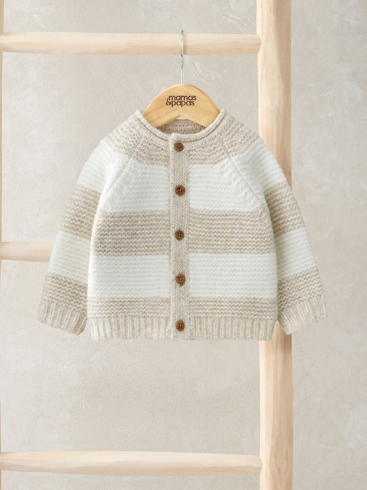 Mamas & Papas Cream Stripe Cardigan - Image 1 of 3 Mamas & Papas Cream Stripe Cardigan - Image 1 of 3