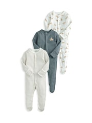 Mamas & Papas Blue 100% Cotton Leopard Print Sleepsuits 3 Pack - Image 2 of 3