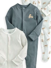 Mamas & Papas Blue 100% Cotton Leopard Print Sleepsuits 3 Pack - Image 3 of 3