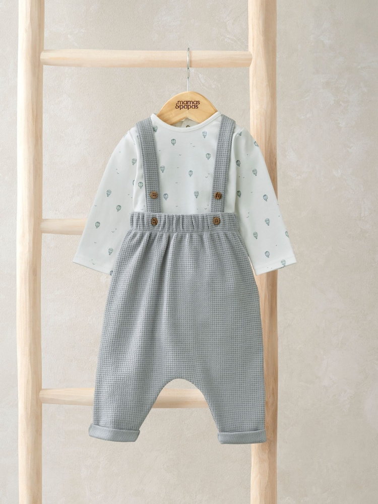 Mamas & Papas Blue Hot Air Balloon Print Bodysuit And Dungaree Set - Image 1 of 4 Mamas & Papas Blue Hot Air Balloon Print Bodysuit And Dungaree Set - Image 1 of 4