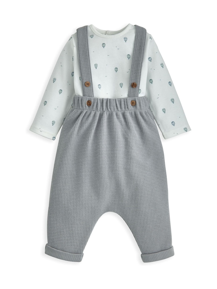 Mamas & Papas Blue Hot Air Balloon Print Bodysuit And Dungaree Set - Image 2 of 4