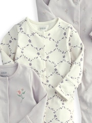 Mamas & Papas Purple 100% Cotton Trellis Print Sleepsuits 3 Pack - Image 3 of 3