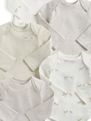 Mamas & Papas Wild Animals Print Long Sleeve 100% Cotton Brown Bodysuits 5 Pack - Image 2 of 2