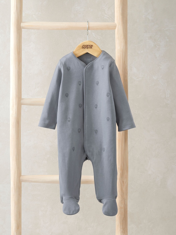 Mamas & Papas Blue Embroidered Balloon 100% Cotton Sleepsuit - Image 1 of 3