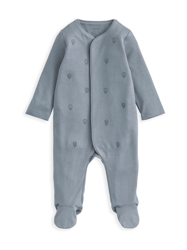 Mamas & Papas Blue Embroidered Balloon 100% Cotton Sleepsuit - Image 2 of 3