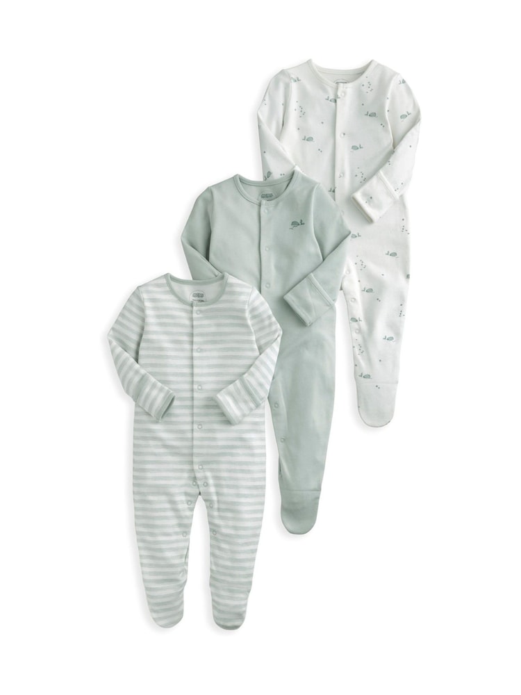 Mamas & Papas modra Whale 100% Cotton Sleepsuits 3 Pack - Slika 1 iz 1