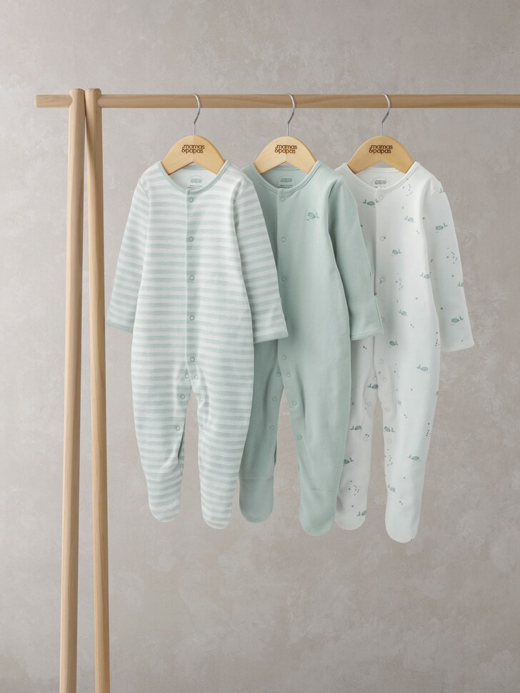 Mamas & Papas Cream Under The Sea Sleepsuits 3 Pack