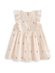 Mamas & Papas Pink Flower Embroidered Frill 100% Cotton Dress - Image 3 of 3