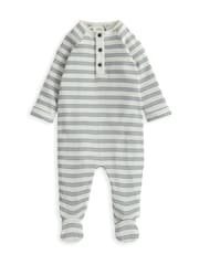 Mamas & Papas Blue Ribbed Stripe 100% Cotton Sleepsuit - Image 2 of 3