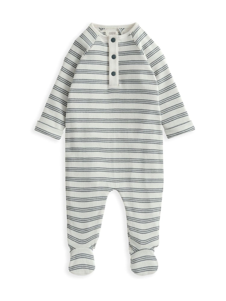 Mamas & Papas Blue Ribbed Stripe 100% Cotton Sleepsuit - Image 2 of 3