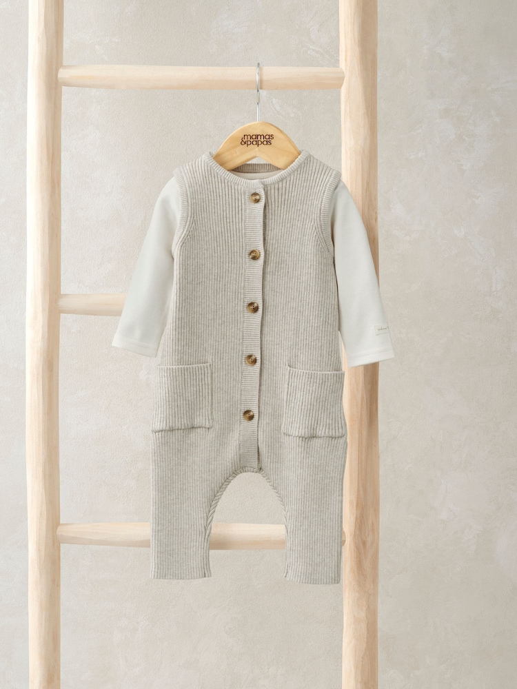 Mamas & Papas Knitted 100% Cotton Brown Dungaree & Jumpsuit Set - Imagen 1 de 4
