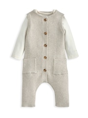 Mamas & Papas Knitted 100% Cotton Brown Dungaree & Jumpsuit Set - Imagen 2 de 4