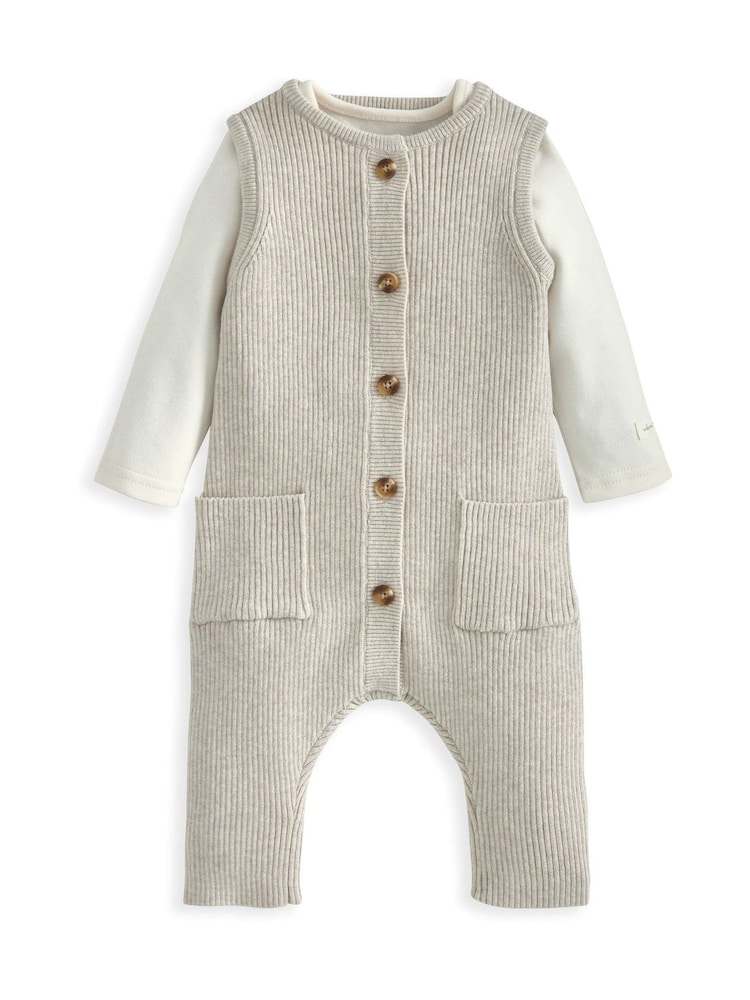 Mamas & Papas Knitted 100% Cotton Brown Dungaree & Jumpsuit Set - Imagen 2 de 4