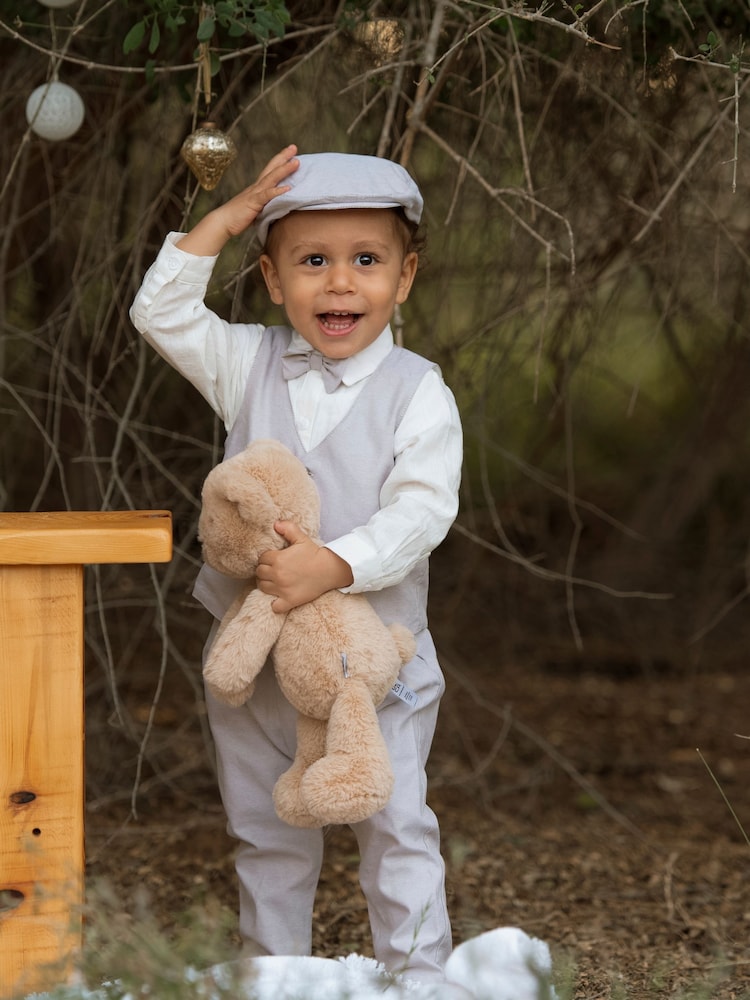 Mamas & Papas Cream Linen Waistcoat Mock Romper - Image 1 of 7