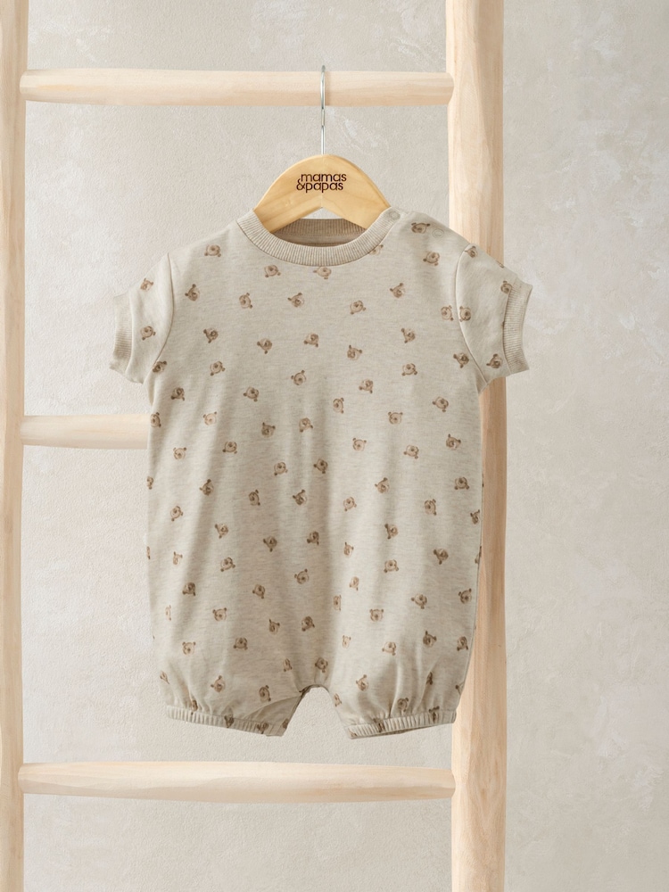 Mamas & Papas Bear Print Shorts Brown Romper - Imagen 1 de 3