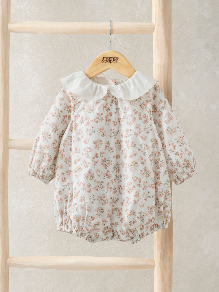 Mamas & Papas Wildflower 100% Cotton White Romper - Image 1 of 3