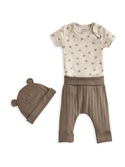 Conjunto de sombrero, leggings y bodi de algodón 100 % en marrón con diseño de ositos de Mamas & Papas - Imagen 2 de 5