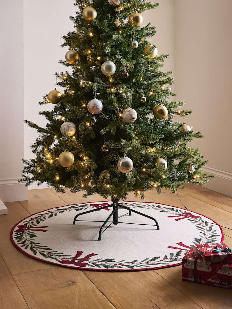 Natural Christmas Bow Garland Tree Mat - Image 1 of 3 Natural Christmas Bow Garland Tree Mat - Image 1 of 3