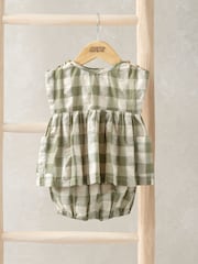 Mamas & Papas Green 100% Cotton Gingham Dress And Bloomer Set - Image 1 of 3