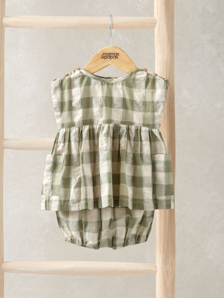 Mamas & Papas Green 100% Cotton Gingham Dress And Bloomer Set - Image 1 of 3