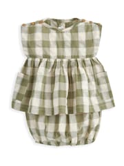 Mamas & Papas Green 100% Cotton Gingham Dress And Bloomer Set - Image 2 of 3