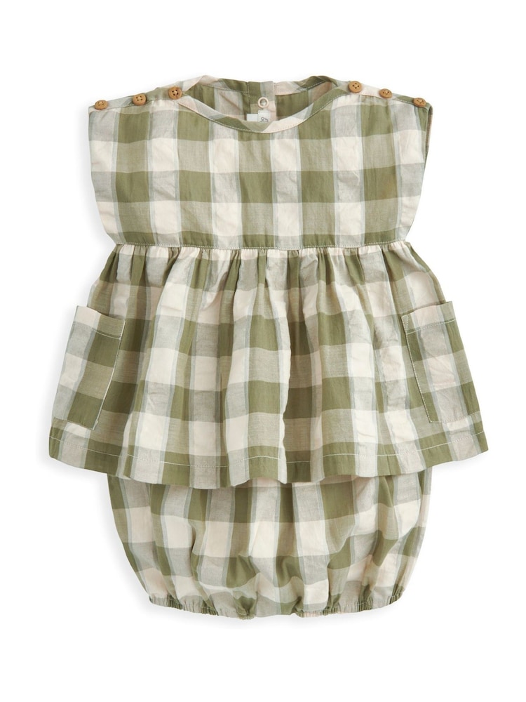Mamas & Papas Green 100% Cotton Gingham Dress And Bloomer Set - Image 2 of 3