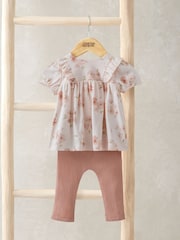 Mamas & Papas Pink Floral Print T-Shirt And Leggings Set - Image 1 of 4