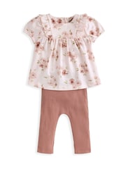 Mamas & Papas Pink Floral Print T-Shirt And Leggings Set - Image 2 of 4