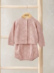 Mamas & Papas Pink 100% Cotton Knitted Romper And Cardigan Set - Image 1 of 5