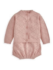 Mamas & Papas Pink 100% Cotton Knitted Romper And Cardigan Set - Image 2 of 5