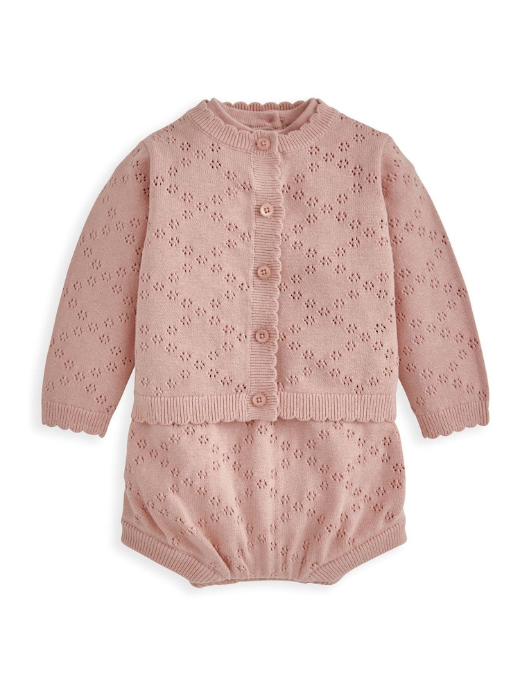 Mamas & Papas Pink 100% Cotton Knitted Romper And Cardigan Set - Image 2 of 5