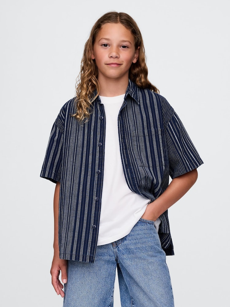 Gap Navy/Blue Stripe Relaxed Indigo Stripe Shirt (4-13yrs) - Image 1 of 5