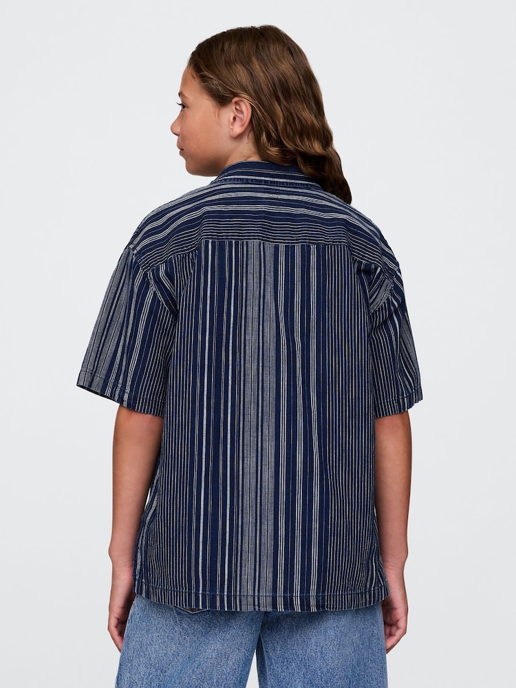 Gap Navy/Blue Stripe Relaxed Indigo Stripe Shirt (4-13yrs) - Image 2 of 5